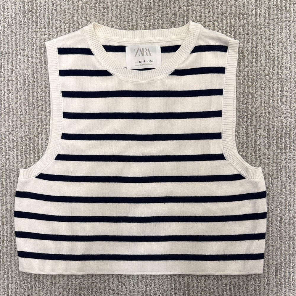Zara Kids Cream and Black Striped Tank Top